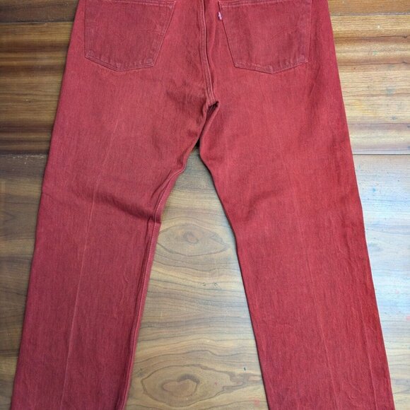 Levi's 501 XX Red Jeans - Black Button Fly Mens Size 38x30 Crease Lines Straight - Picture 2 of 13